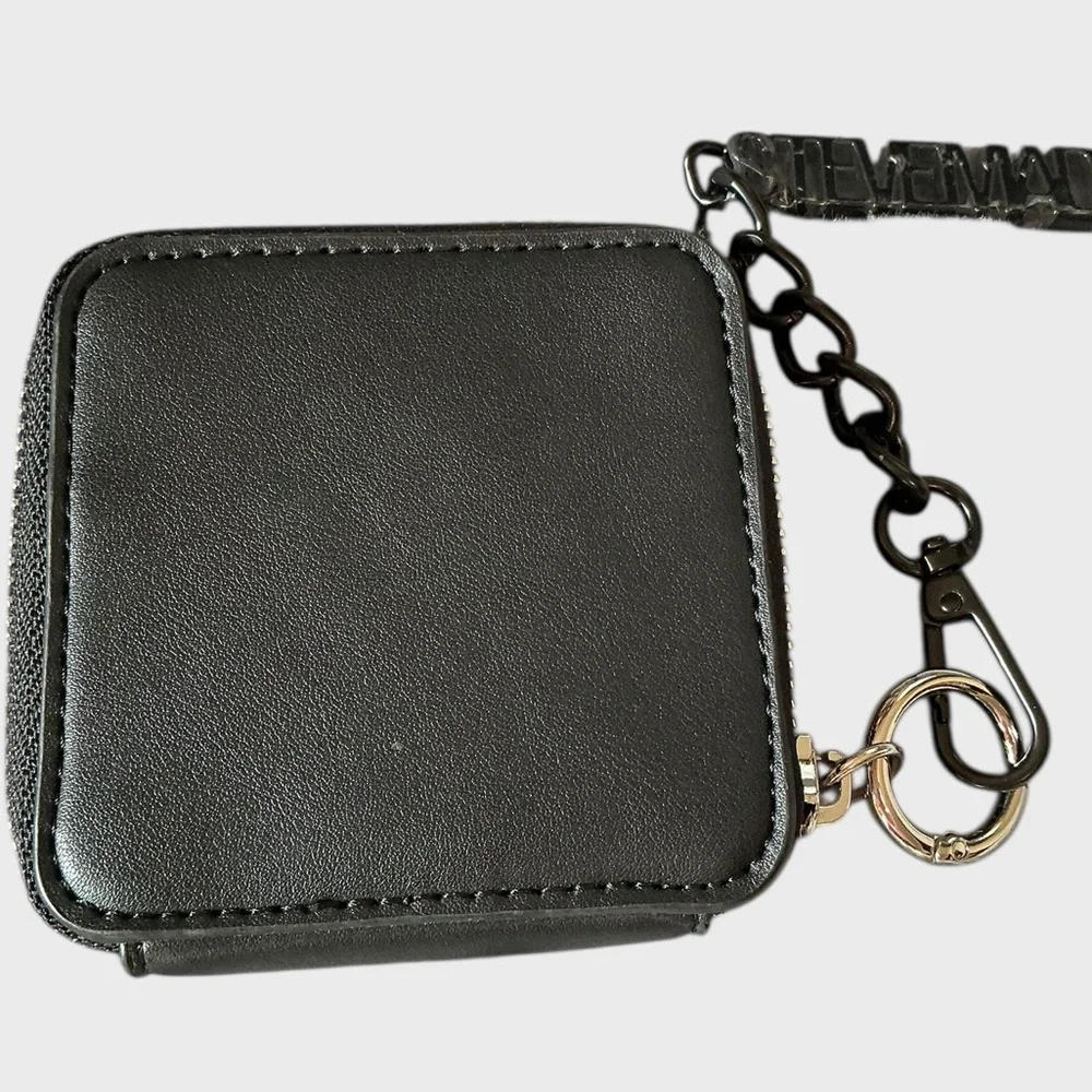 Steve Madden Black Zip Coin Pouch Keychain Wallet Faux Leather NWOT